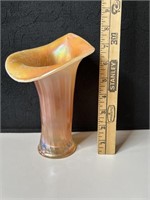 MCM Marigold Carnival Glass Flared Vase 8"