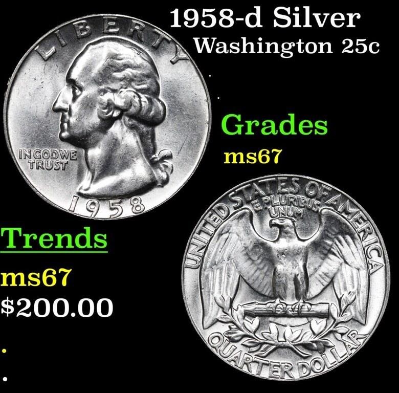 1958-d Washington Quarter Silver 25c Grades GEM++