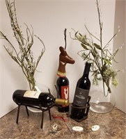 Wine bottle holders, glass vases