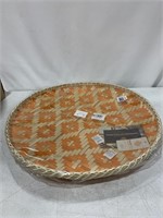 ROUND BAMBOO WOVEN TRAY 20IN ORANGE