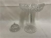 Pressed glass candy dish and candleholder