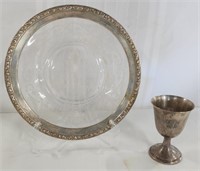 Sterling Rim Glass Plate And Sterling Goblet