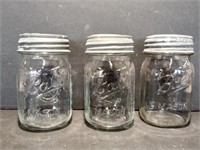 3 Vintage Ball Jars with Metal Milk Glass Lids