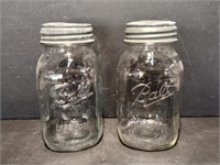 2 Vintage 1 Quart Ball Jars With Metal and Milk Gl