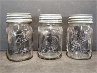 3 Vintage Mason Jars with Milk Glass Lids