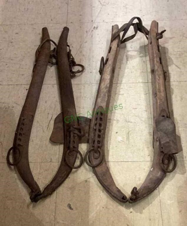 Two pairs of horse hames - one is all metal and