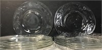 9 VINTAGE ETCHED GLASS DESSERT PLATES