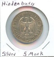 Hindenburg Silver 5 Mark