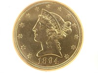 1894-O $5 Gold Half Eagle ANACS Net AU55