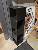 Corner dark wood shelf system assembled