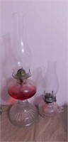 Antique glass hurricane oil lamp, 19.5" tall -