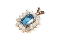14K Gold Blue Topaz & Opal Necklace Pendant