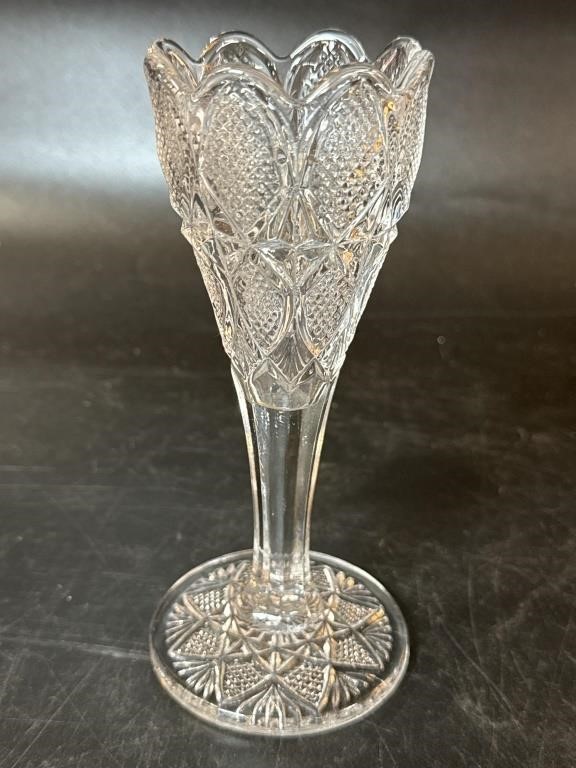 Pressed Glass Bud Vase 6 1/2”