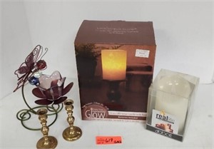 Assorted candles and candle holders