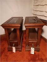 (2) Glass Top End Tables With Pullout Drawer.