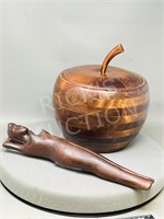 wood apple shape tea saver & Hawaiian nut cracker