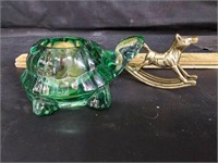 Glass turtle brass horse