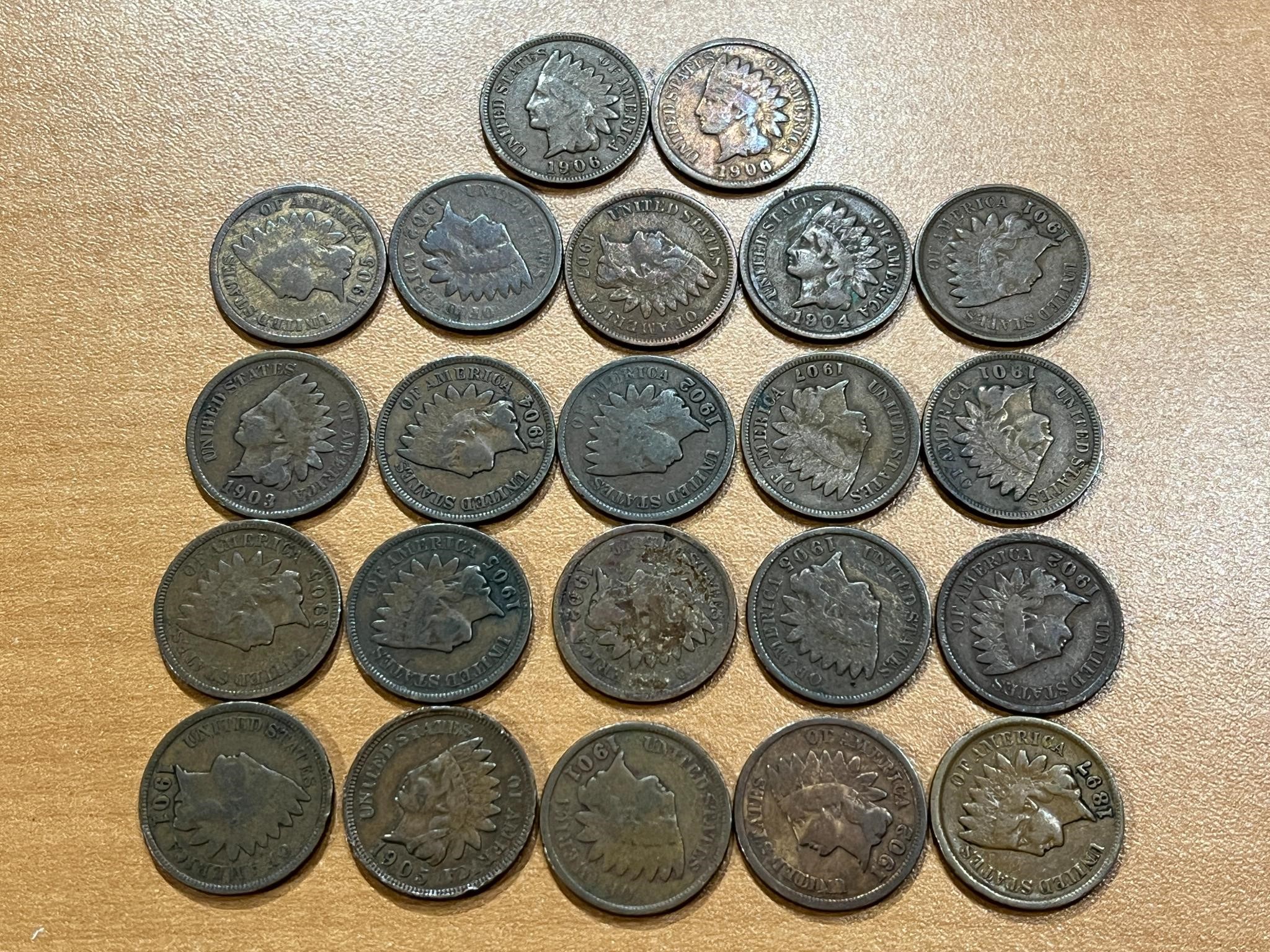 22- USA Indian Head Pennies- All Before 1908