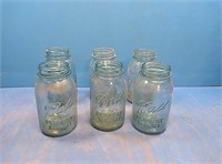 6 blue ball jars without lids