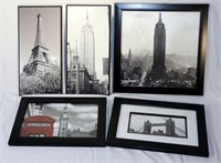 5 Framed Art Photos of Vintage NY Paris & London