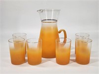 TANGERINE BLENDO GLASS PITCHER & TUMBLERS