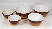 (5) PYREX OLD ORCHARD MIXING BOWLS