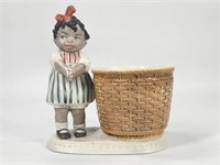 BLACK AMERICANA PORCELAIN FIGURAL GIRL WITH BASKET