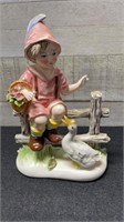 Vintage Japan Girl & Duck Figurine Chip On Finger