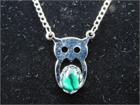 ABALONE STONE OWL PENDANT NECKLACE ROCK STONE LAPI