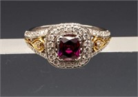 14K White Gold Ladies' Ring - Diamonds, Pink Stone