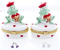 Lot 2 Fine Porcelain FROG Jewellery Cases, w/Stud