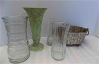 Vases 3) Glass 1) Plastic 1) Metal