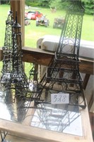 4 METAL EIFFEL TOWERS, 2 ARE JEWELRY TREES,