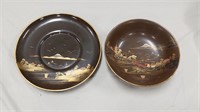 Vtg Hand painted laquerware bowl  & tray-Japan