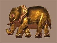ADORABLE VINTAGE GOLD PINK CLEAR CRYSTAL ELEPHANT
