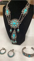 Faux Turquoise Necklace and Earrings and Bracelet