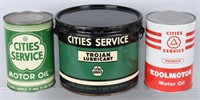 2- CITIES SERVICE 5qt OIL & TROJAN CANS
