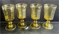 4 vintage amber stemmed water glasses