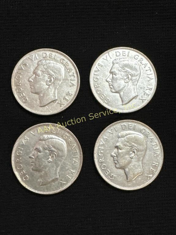 (4) silver 1951 Canada 50 cents coins