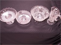 Four pieces of pressed glass: Bullseye and Fan 10"