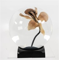 Large Art Glass Orchid in Globe Centerpiece