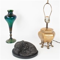 3 Items---Joseph Boulton Sculpture, Vase, Lamp