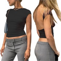 ForeFair Women Sexy Backless Short Sleeve Slim Fit