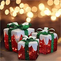 MorTime Set of 3 LED Gift Boxes Christmas Boxes wi