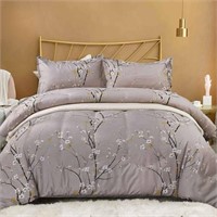 Nanko Queen Size Comforter Set, Grey Pastel Floral