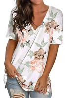 SM46  Fantaslook Floral V-Neck Short Sleeve Tunic,