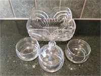 Etched Glass Bowl & Candy Dishes