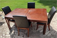 Inlaid Dining Table w/4 Leather & Chairs