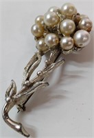 Vintage Pearl Bouquet Brooch In Silver