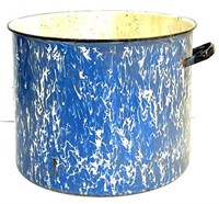 Antique Blue & White Swirl Enamel Graniteware Pot